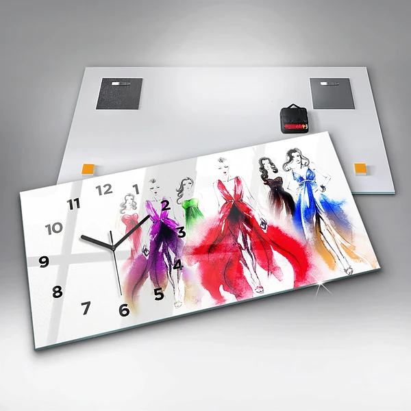 Horizontale Uhr Frauen in bunten Kleidern