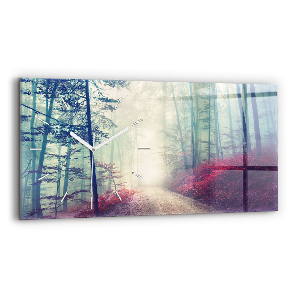 Horizontale Uhr Herbststraße Waldnebel