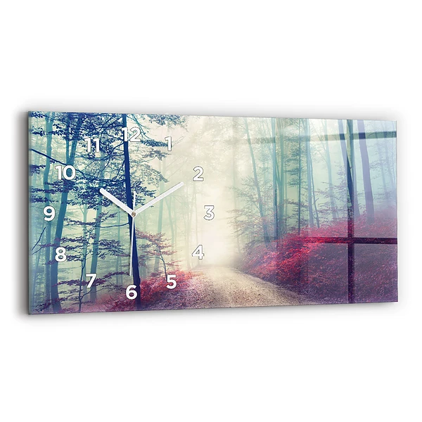 Horizontale Uhr Herbststraße Waldnebel