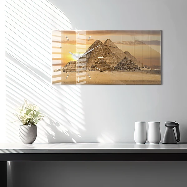 Horizontale Uhr mit motiv Pyramiden und Sonnenuntergang
