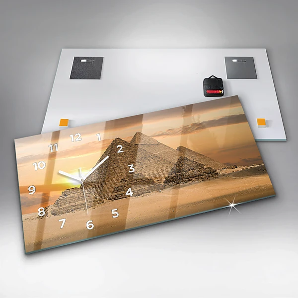 Horizontale Uhr mit motiv Pyramiden und Sonnenuntergang
