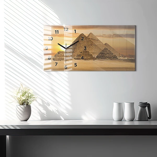 Horizontale Uhr mit motiv Pyramiden und Sonnenuntergang