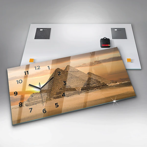 Horizontale Uhr mit motiv Pyramiden und Sonnenuntergang