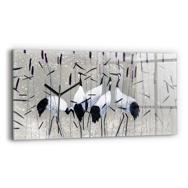 Horizontale Uhr Kraniche im Schilf