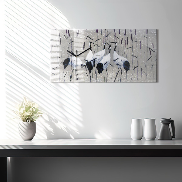 Horizontale Uhr Kraniche im Schilf