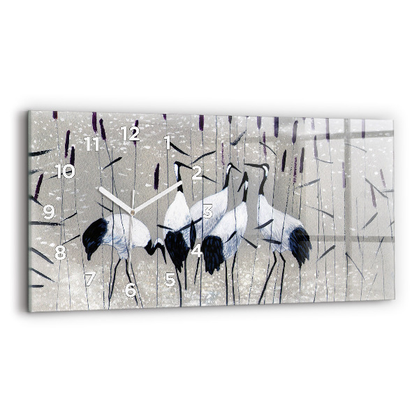 Horizontale Uhr Kraniche im Schilf