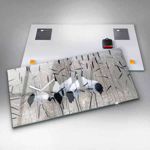 Horizontale Uhr Kraniche im Schilf