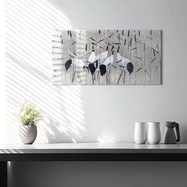 Horizontale Uhr Kraniche im Schilf