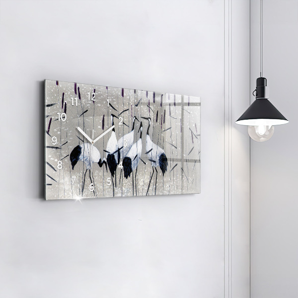 Horizontale Uhr Kraniche im Schilf