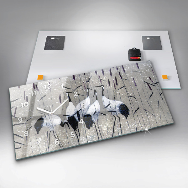 Horizontale Uhr Kraniche im Schilf