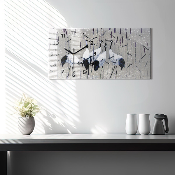 Horizontale Uhr Kraniche im Schilf