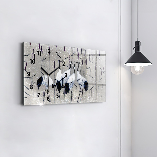 Horizontale Uhr Kraniche im Schilf