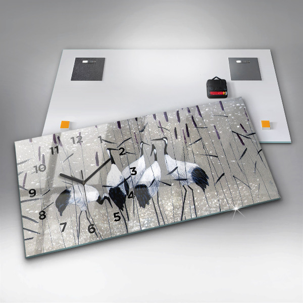 Horizontale Uhr Kraniche im Schilf