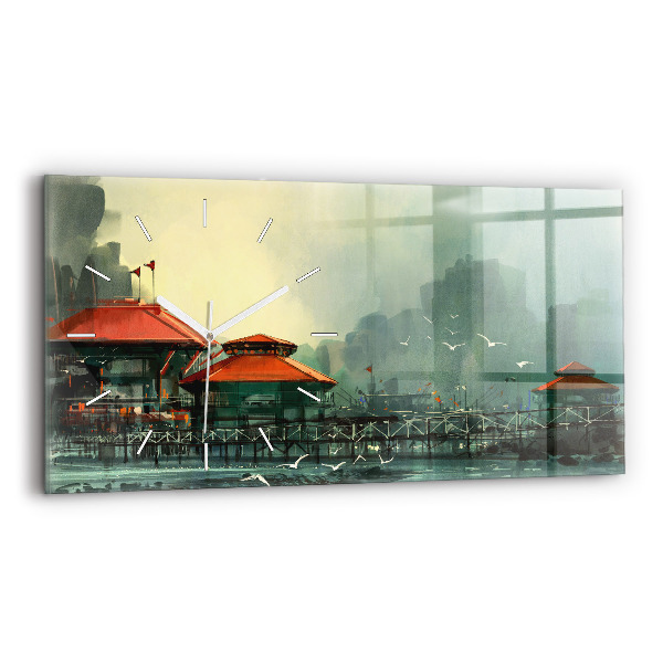 Horizontale Uhr mit motiv Fischerdorf