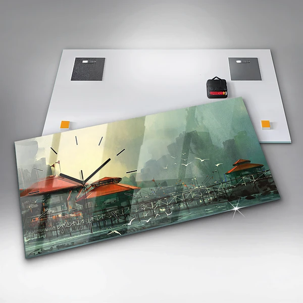 Horizontale Uhr mit motiv Fischerdorf