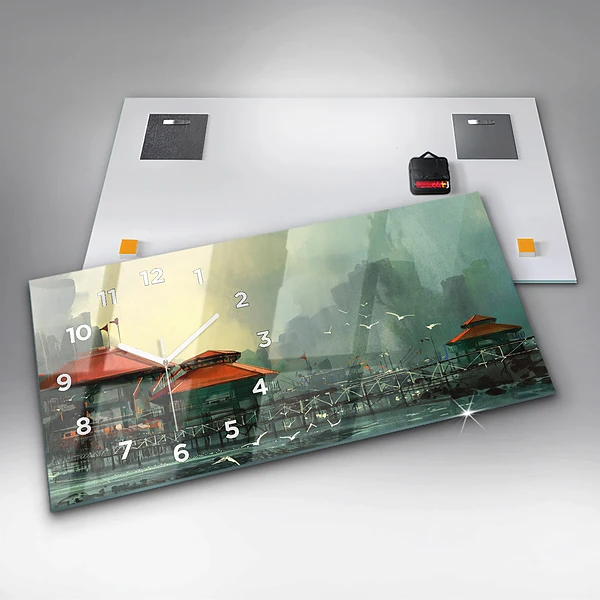 Horizontale Uhr mit motiv Fischerdorf