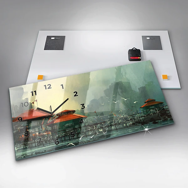 Horizontale Uhr mit motiv Fischerdorf