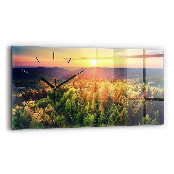 Horizontale Uhr mit motiv Sonnenuntergang über den Hügeln