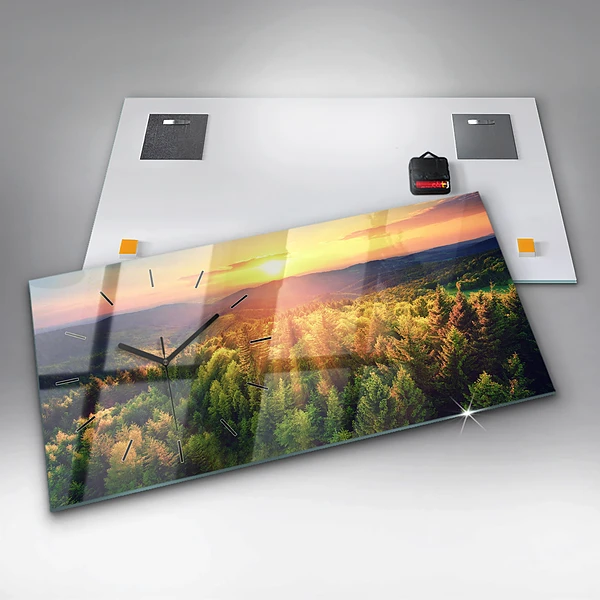 Horizontale Uhr mit motiv Sonnenuntergang über den Hügeln