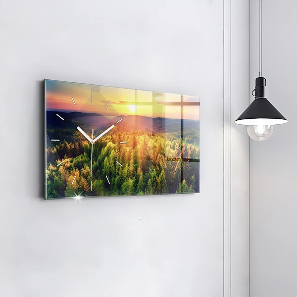 Horizontale Uhr mit motiv Sonnenuntergang über den Hügeln