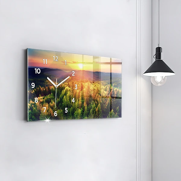 Horizontale Uhr mit motiv Sonnenuntergang über den Hügeln