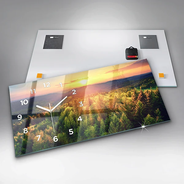 Horizontale Uhr mit motiv Sonnenuntergang über den Hügeln