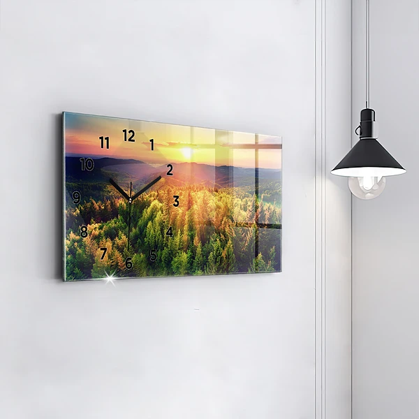 Horizontale Uhr mit motiv Sonnenuntergang über den Hügeln