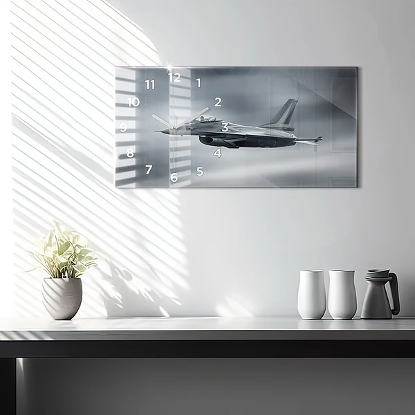 Horizontale Uhr mit motiv Militärflugzeug im Flug