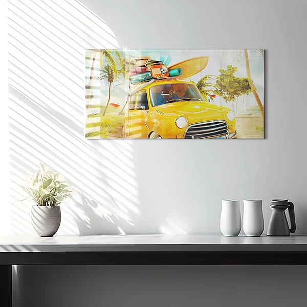 Horizontale Uhr mit motiv Auto mit Surfbrett