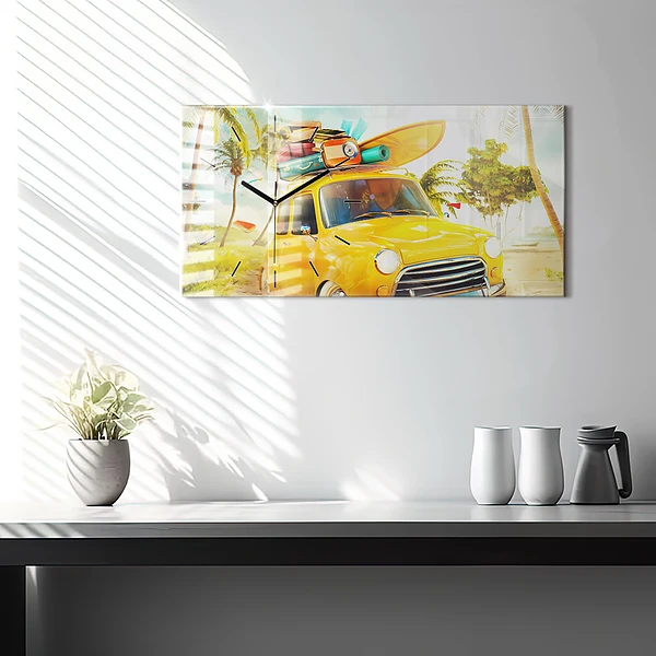 Horizontale Uhr mit motiv Auto mit Surfbrett