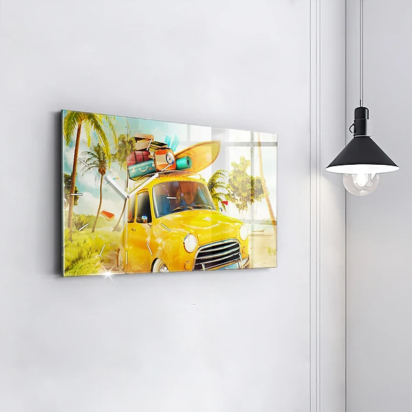 Horizontale Uhr mit motiv Auto mit Surfbrett