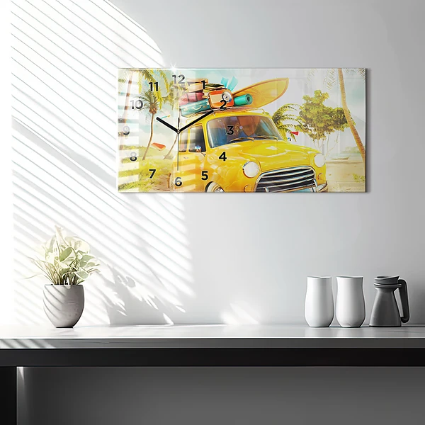 Horizontale Uhr mit motiv Auto mit Surfbrett