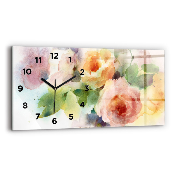 Horizontale Uhr Rosen in einer Vase Aquarell
