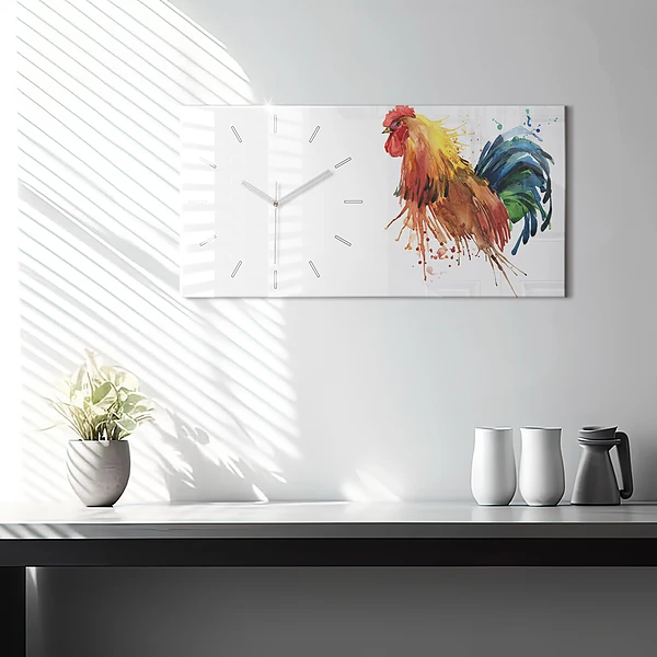 Horizontale Uhr mit motiv Bunter Hahn