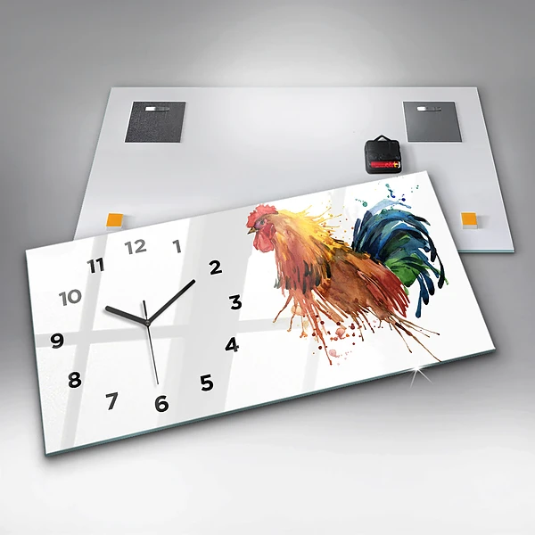 Horizontale Uhr mit motiv Bunter Hahn