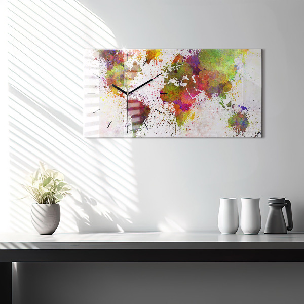 Horizontale Uhr Aquarellierte Weltkarte