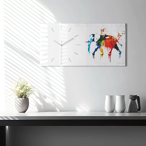 Horizontale Uhr Farbig bemalter Elefant