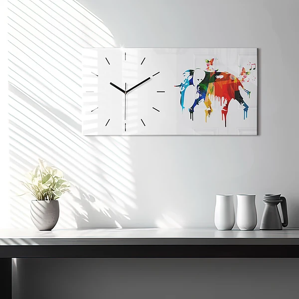Horizontale Uhr Farbig bemalter Elefant
