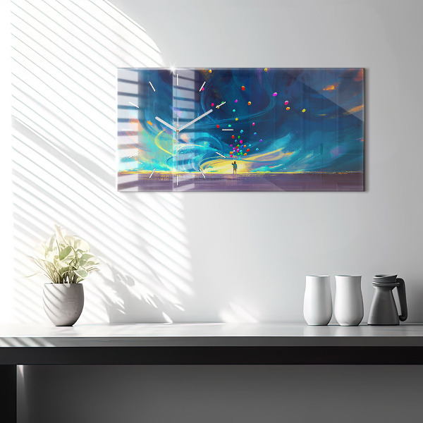 Horizontale Uhr Kind und Luftballons