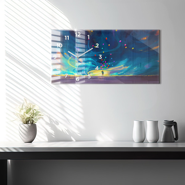 Horizontale Uhr Kind und Luftballons