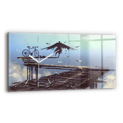 Horizontale Uhr mit motiv Engel Fahrrad