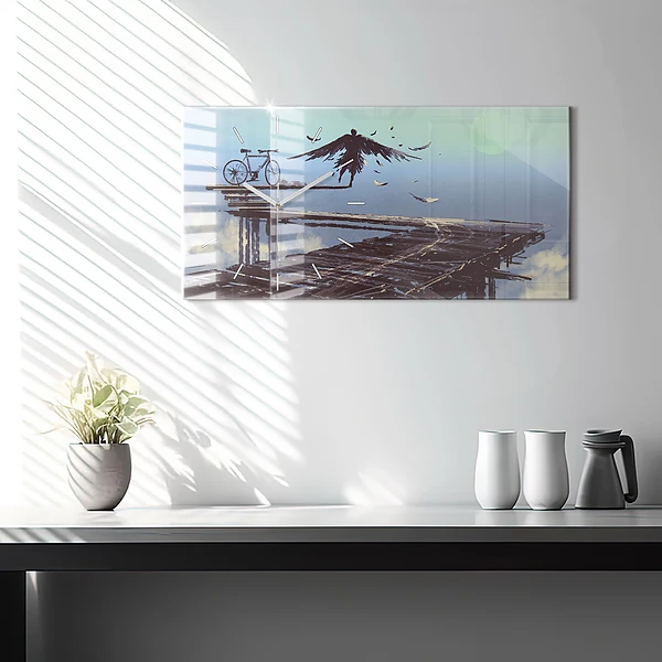 Horizontale Uhr mit motiv Engel Fahrrad
