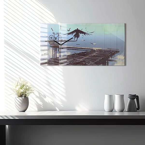 Horizontale Uhr mit motiv Engel Fahrrad