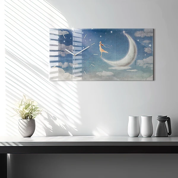 Horizontale Uhr mit motiv Mädchen auf dem Mond