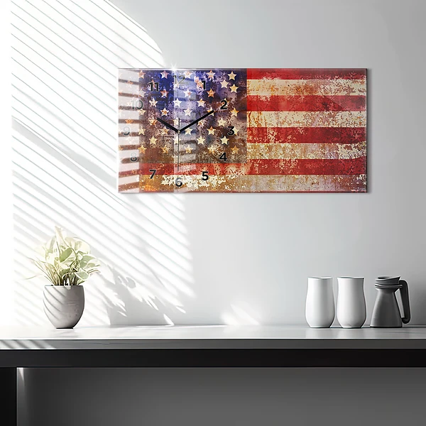 Horizontale Uhr mit motiv US-Flagge im Vintage-Stil