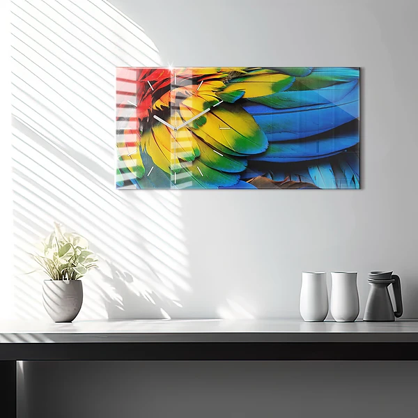 Horizontale Uhr Ara-Vogel Bunte Flügel
