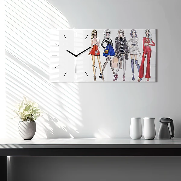 Horizontale Uhr mit motiv Modische Mädchen