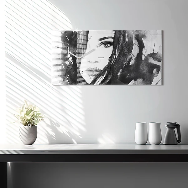 Horizontale Uhr mit motiv Porträt einer Frau Aquarell