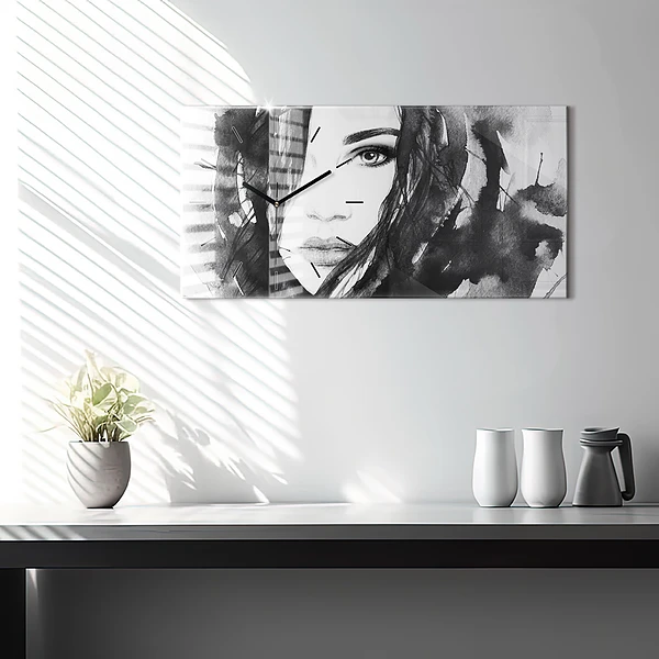 Horizontale Uhr mit motiv Porträt einer Frau Aquarell