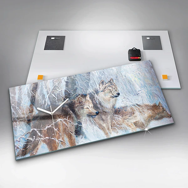 Horizontale Uhr mit motiv Wölfe im Wald